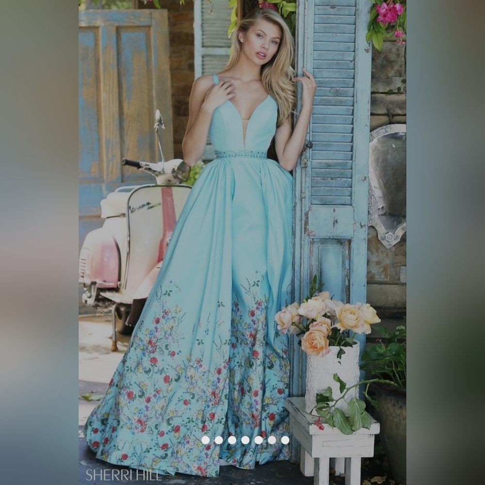 Sherri hill prom Garden Floral Overskirt Cape pageant gown dress 4 - Picture 5 of 9
